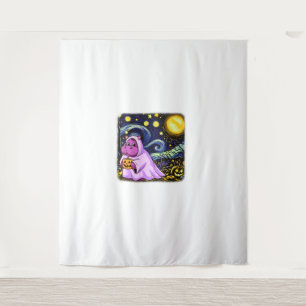 Cute Baby Moo Deng Halloween Van Gogh Starry Night Tapestry