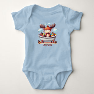 Cute Baby Moose Bath Time Cartoon Illustration Bodysuit