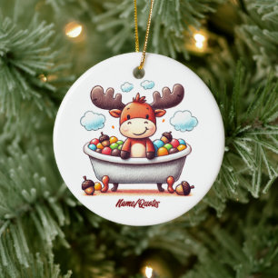Cute Baby Moose Bath Time Cartoon Illustration Ceramic Tree Decoration