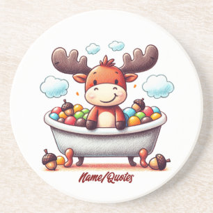 Cute Baby Moose Bath Time Cartoon Illustration Coaster