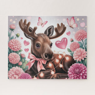 Cute Baby Moose With Flowers Jigsaw Puzzle