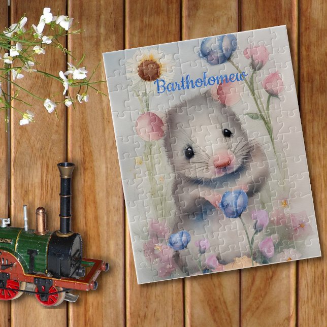 Cute Baby Mouse Pastel Watercolor Spring Flowers Jigsaw Puzzle (Creator Uploaded)