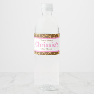 Cute Baby & Mum Giraffe Baby Shower Party Water Bottle Label