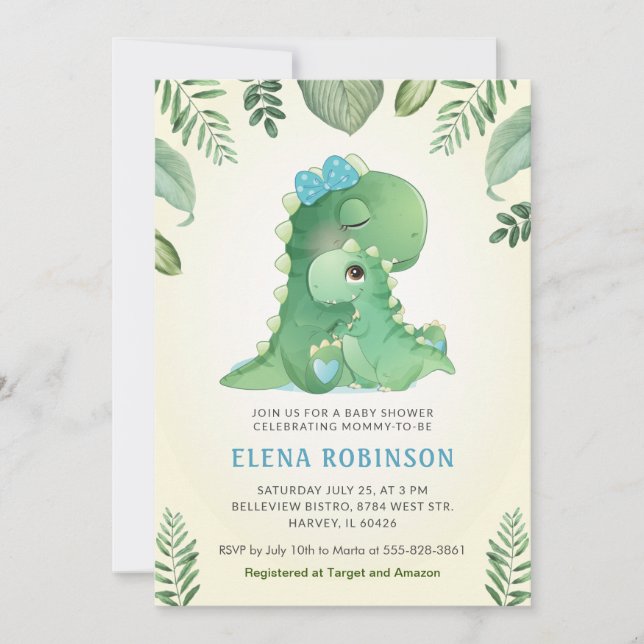 Cute Baby Mummy Dinosaur Boy Baby Shower Sprinkle Invitation (Front)