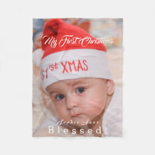 Cute Baby My First Christmas Santa Hat Fleece Blanket