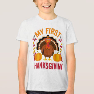 Cute Baby “My First Thanksgiving” Turkey Design Tri-Blend Shirt