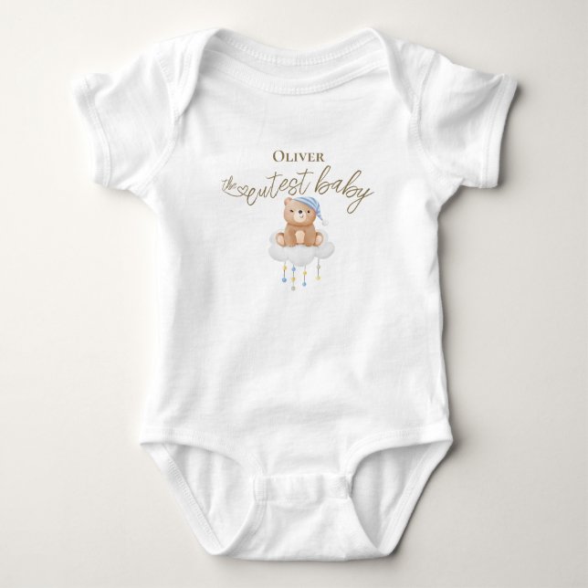 Cute baby Name Bear on Cloud Bodysuit (Front)