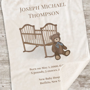 Cute Baby Name Birth Stats Teddy Bear Custom Sherpa Blanket
