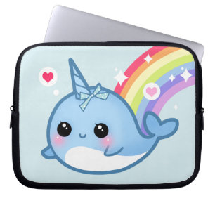 Cute baby narwhal and rainbow laptop sleeve