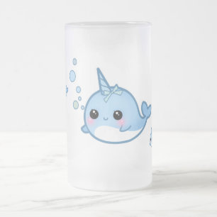 Cute baby narwhal frosted glass beer mug