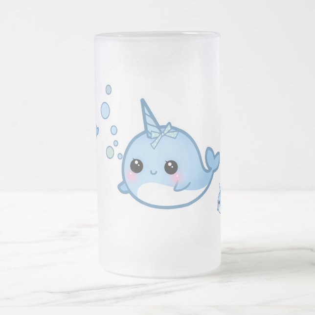Cute baby narwhal frosted glass beer mug (Center)