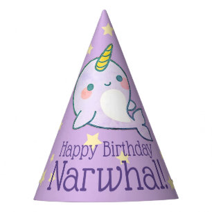 Cute Baby Narwhal Personalised with Stars Party Hat