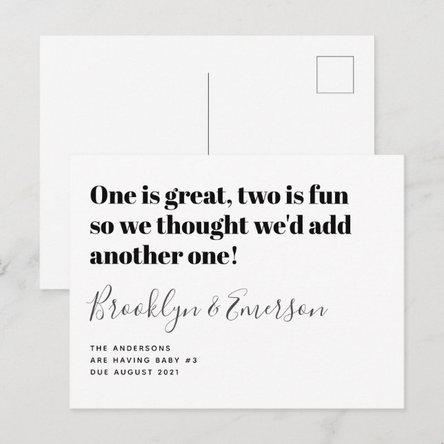 Cute Baby Number 3 Pregnancy Announcement (Front/Back)