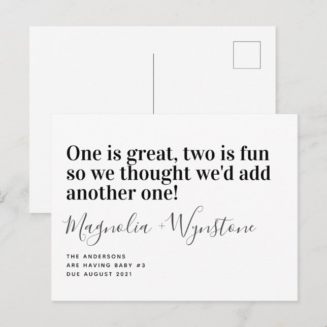 Cute Baby Number 3 Pregnancy Announcement (Front/Back)