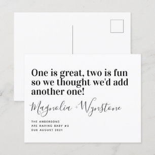 Cute Baby Number 3 Pregnancy Announcement Postcard