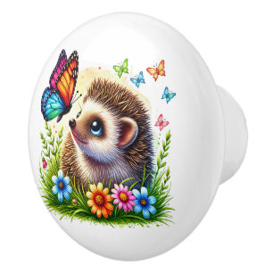 Cute baby nursery hedgehog ceramic knob