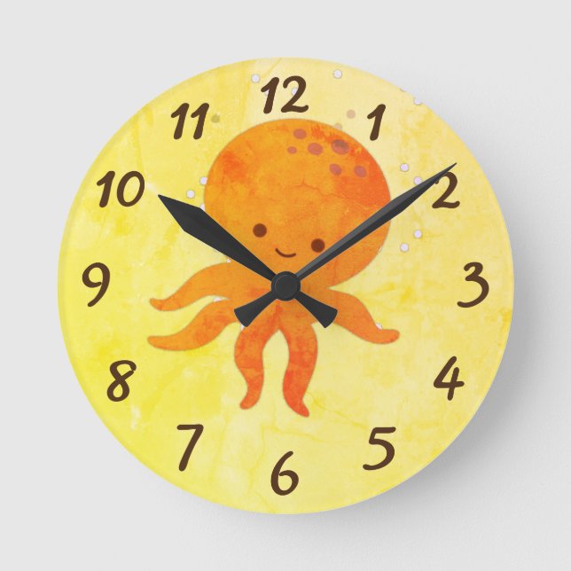 Cute Baby Octopus Cartoon Round Clock (Front)