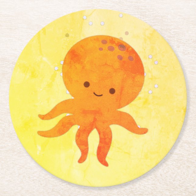 Cute Baby Octopus Cartoon Round Paper Coaster (Front)