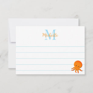 Cute Baby Octopus Custom Lined Monogram Card