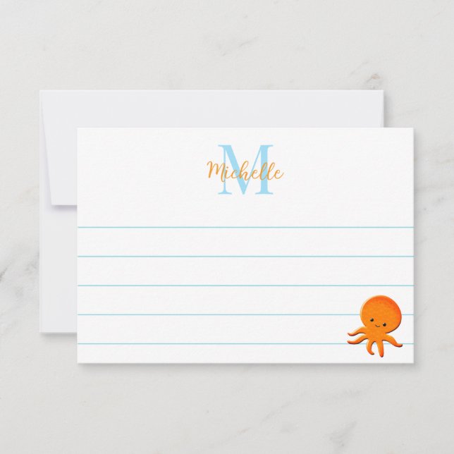 Cute Baby Octopus Custom Lined Monogram Card (Front)