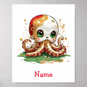 Cute Baby Octopus Custom Name Poster