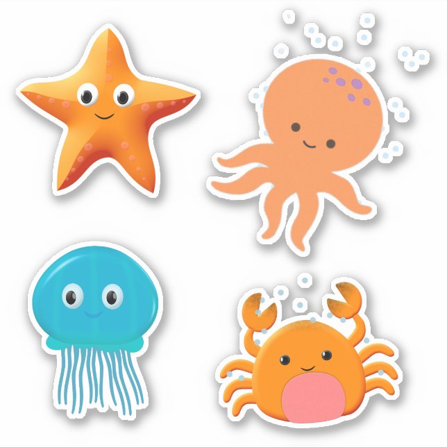 Cute Baby Octopus Starfish Crab Jellyfish Cartoon (Front)