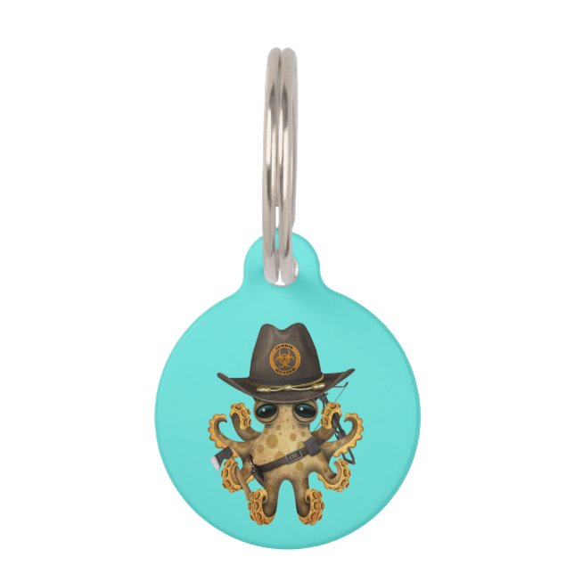 Cute Baby Octopus Zombie Hunter Pet Tag (Front)