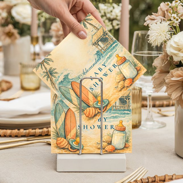 Cute Baby On Board Surf Baby Shower Napkin (Creator Uploaded)