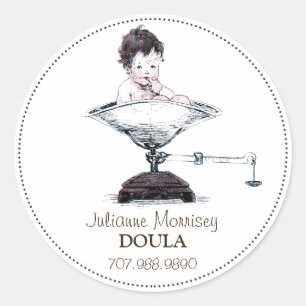 Cute Baby On Scale Midwife Or Doula Business Classic Round Sticker