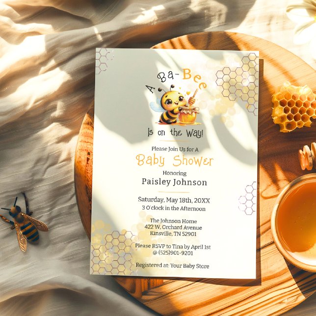 Cute Baby on the Way Honey Bee Baby Shower Invitation (Creator Uploaded)