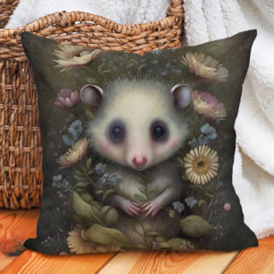 Cute Baby Opossum Flowers Painting  Cushion