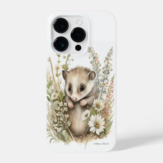 Cute Baby Opossum in Wildflowers iPhone Case (Back)