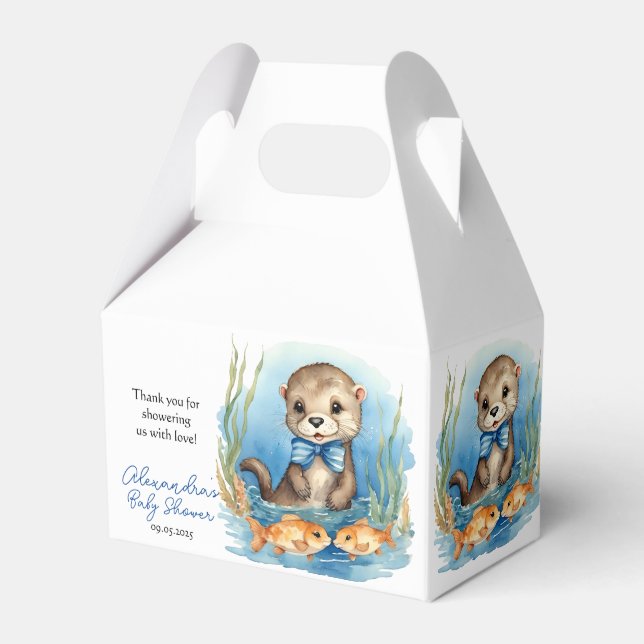 Cute Baby Otter Boy Baby Shower Favour Box (Front Side)