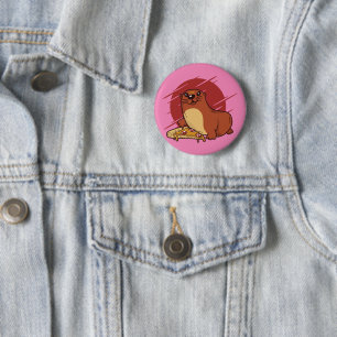 Cute Baby Otter Eating Yummy Pizza Design 6 Cm Round Badge