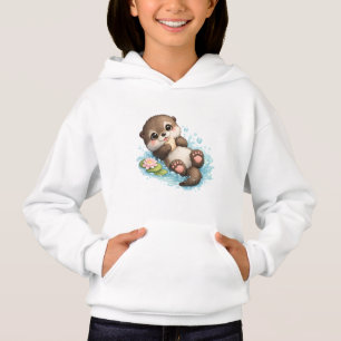 Cute Baby Otter Floating in Water Kids Hoodie