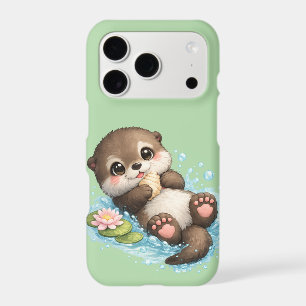 Cute Baby Otter Floating in Water Light Green