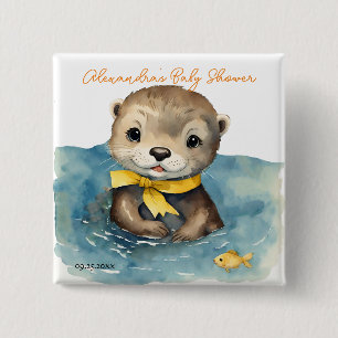 Cute Baby Otter Gender Neutral Baby Shower 15 Cm Square Badge