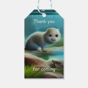 Cute baby otter in pond - Kids Birthday Thank you  Gift Tags