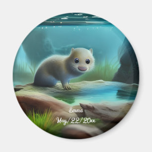 Cute baby otter in pond - personalizable magnet