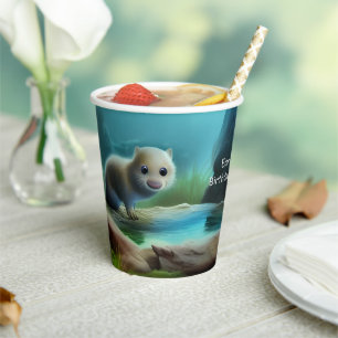 Cute baby otter in pond - personalizable paper cups
