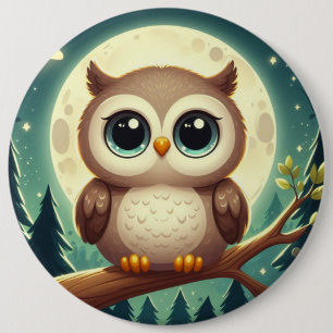 Cute baby owl at night with moon 6 cm round badge