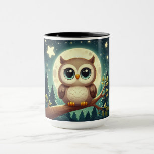 Cute baby owl at night with moon mug