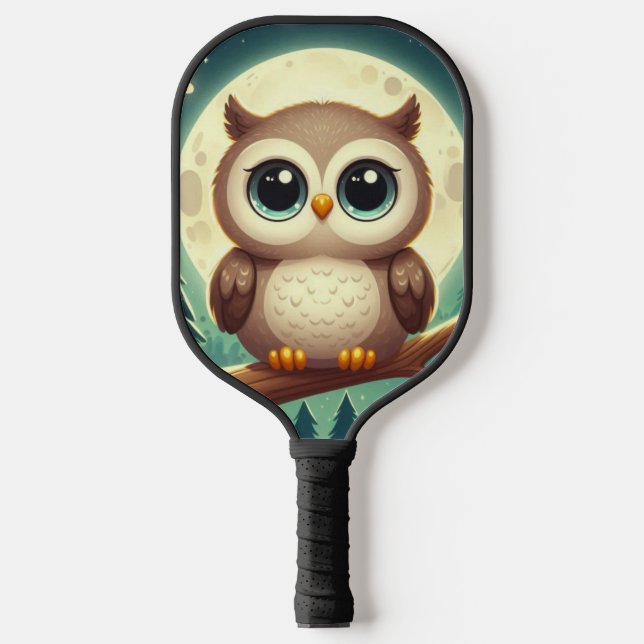 Cute baby owl at night with moon pickleball paddle (Front)