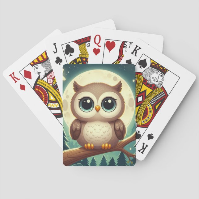 Cute baby owl at night with moon playing cards (Back)