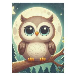 Cute baby owl at night with moon tablecloth