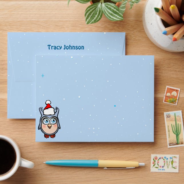 Cute Baby Owl Celebrating Christmas Envelope (Desk)