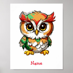 Cute Baby Owl Custom Name Poster