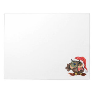 Cute Baby Owl In Christmas Hat and Gift For You Notepad