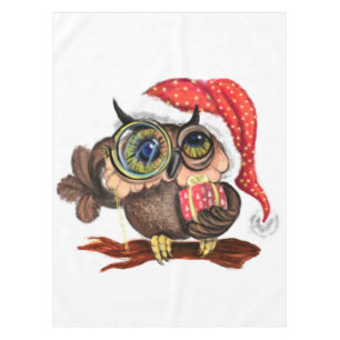 Cute Baby Owl In Christmas Hat and Gift For You Tablecloth