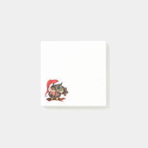 Cute Baby Owl In Christmas Hat and Gift Fun Post-it Notes